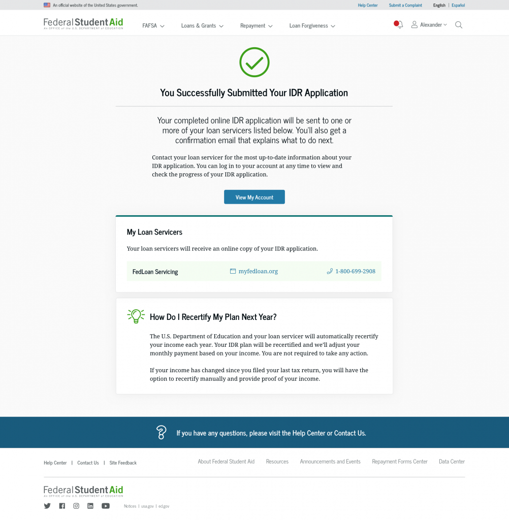 The final page of the IDR application