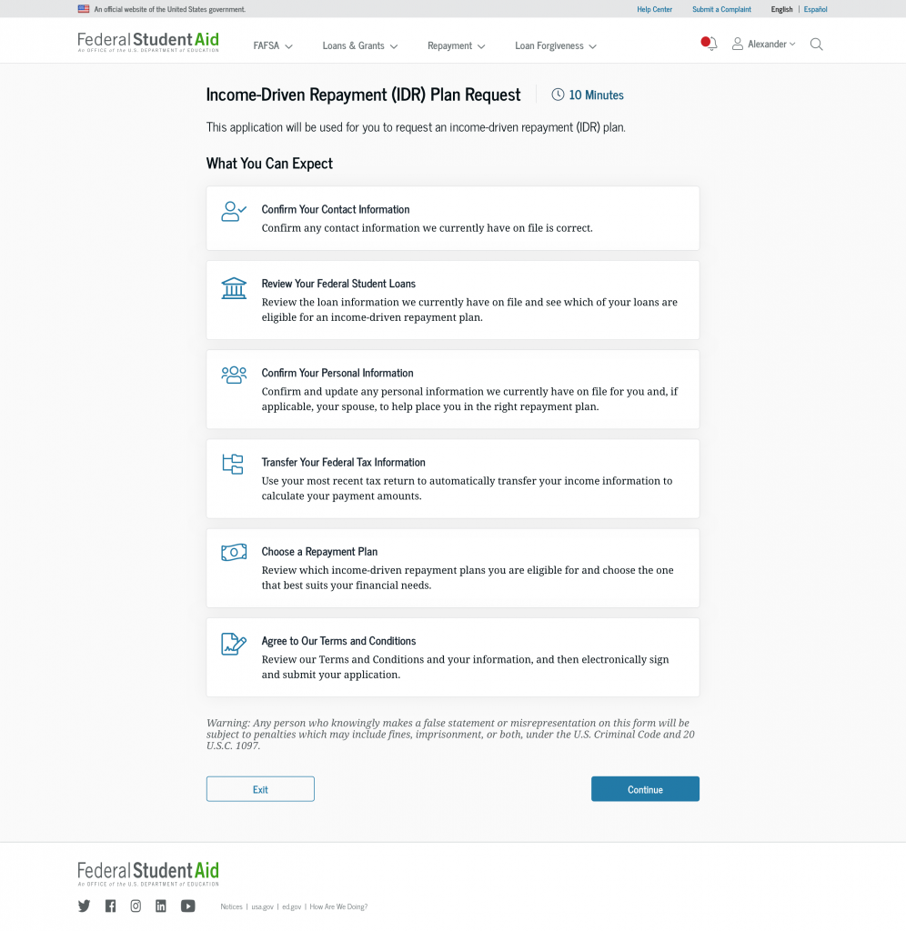 A simple splash page serves as an orientation on what a borrower will do in the form, reducing the chances their expectations are misaligned as they begin.
