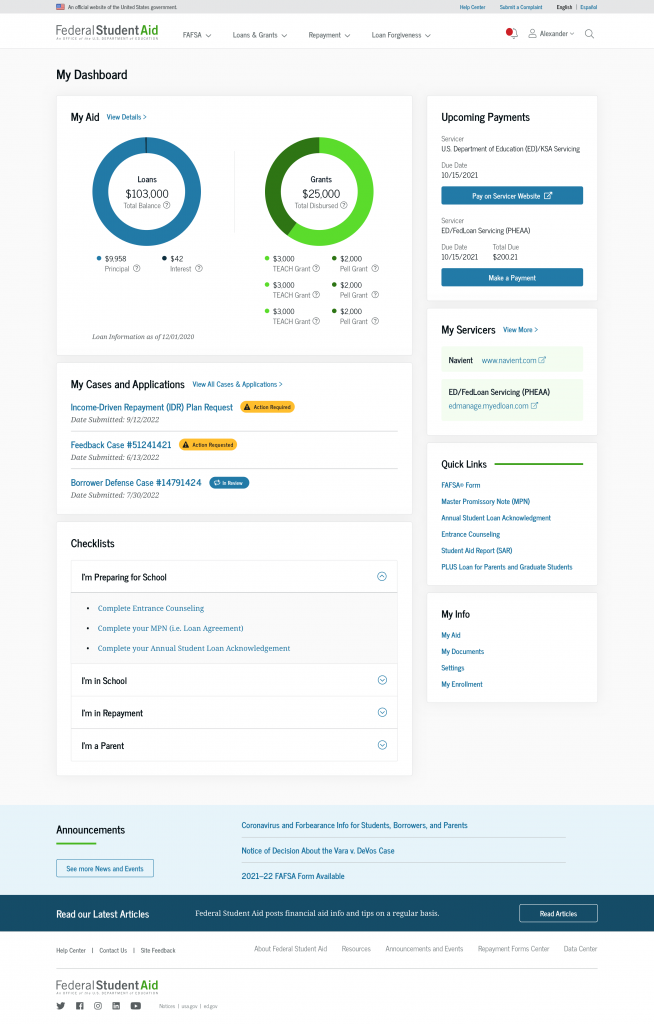 A borrower's dashboard with an action required IDR app